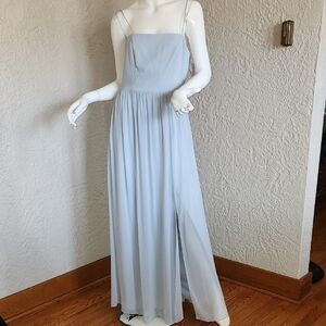 Chic Blue Square Neck Short Sleeve Maxi Dress